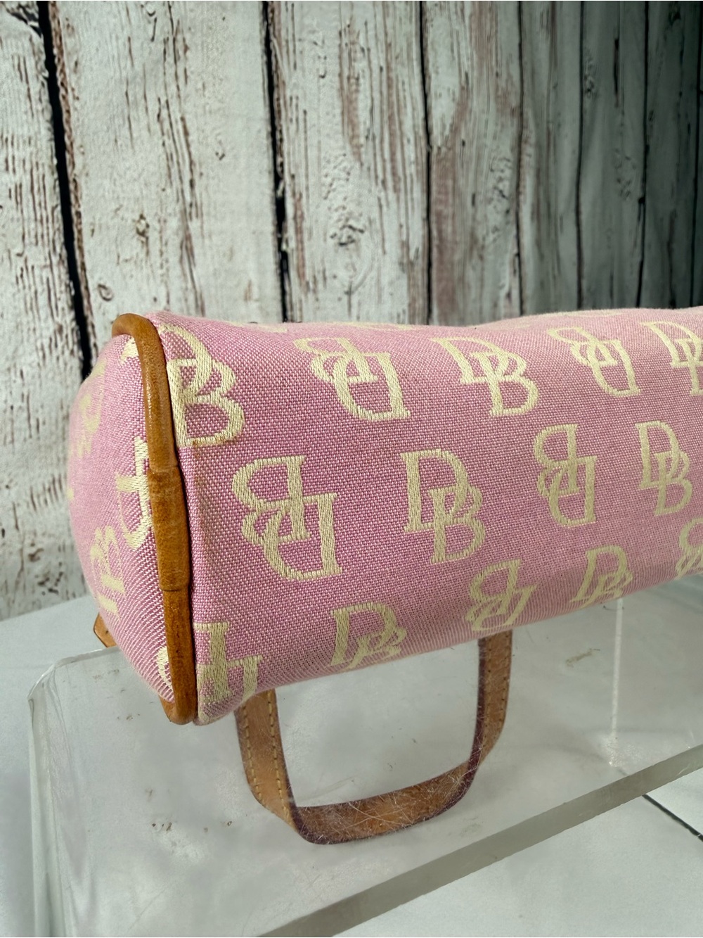 Vintage Dooney & Bourke Y2K Pink Mini Monogram Canvas Barrel Bag Purse - Picture 10 of 16